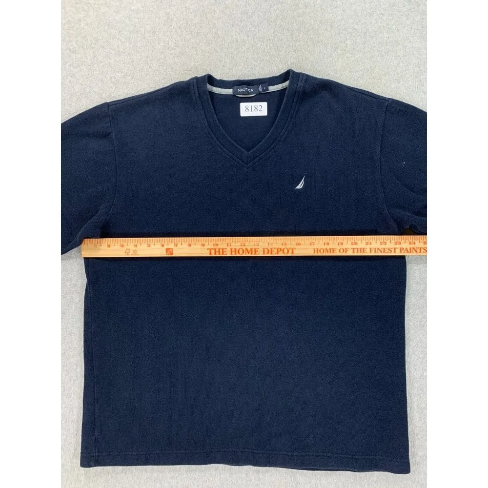 Nautica 100% Cotton V-Neck Midweight Sweater‎ (Men's Large) Blue